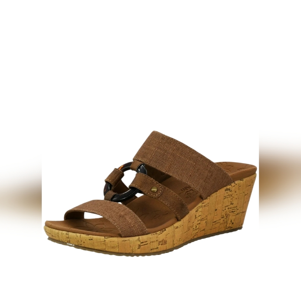 Skechers Tan Beverlee Sail Away Wedge Sandal Women Size 8.5 Travel Comfort